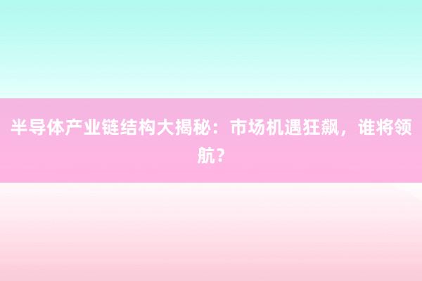 半导体产业链结构大揭秘：市场机遇狂飙，谁将领航？