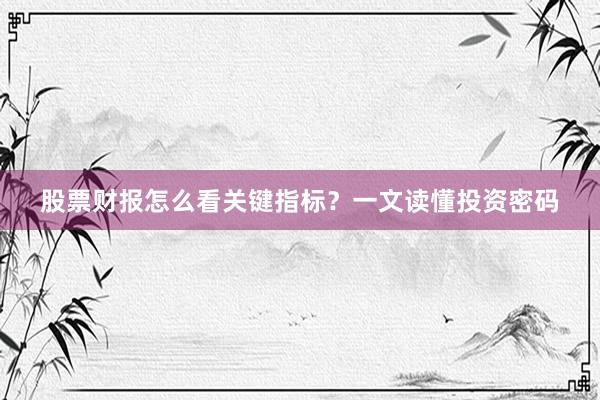 股票财报怎么看关键指标？一文读懂投资密码