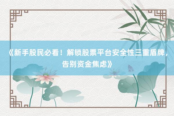 《新手股民必看！解锁股票平台安全性三重盾牌，告别资金焦虑》