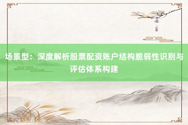 场景型：深度解析股票配资账户结构脆弱性识别与评估体系构建
